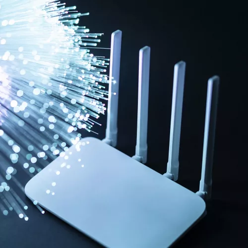 Wi-Fi router with glowing fiber optics